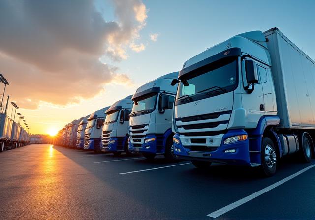 Modern Bears Hauling truck fleet lined up at sunset