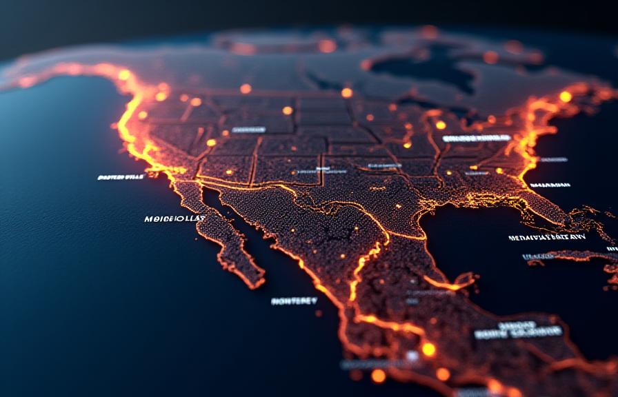 Logistics map showing freight routes from NC to Mexico and Canada